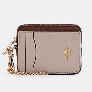 Coach Zip Card Case - Gold/Mauve/Cranberry